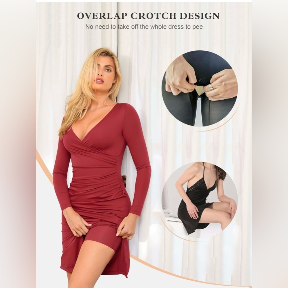 Popilush Shapewear Ruched Long Sleeve Midi Dress For Insiders Size - Picture 3 of 7